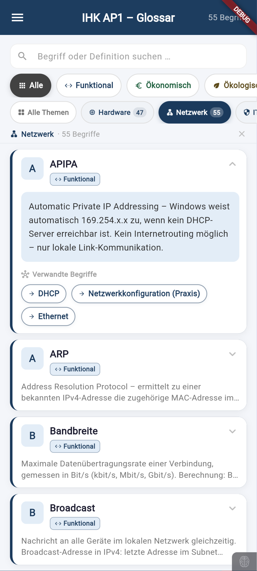 Detail-Ansicht mit Bewertungsaspekten